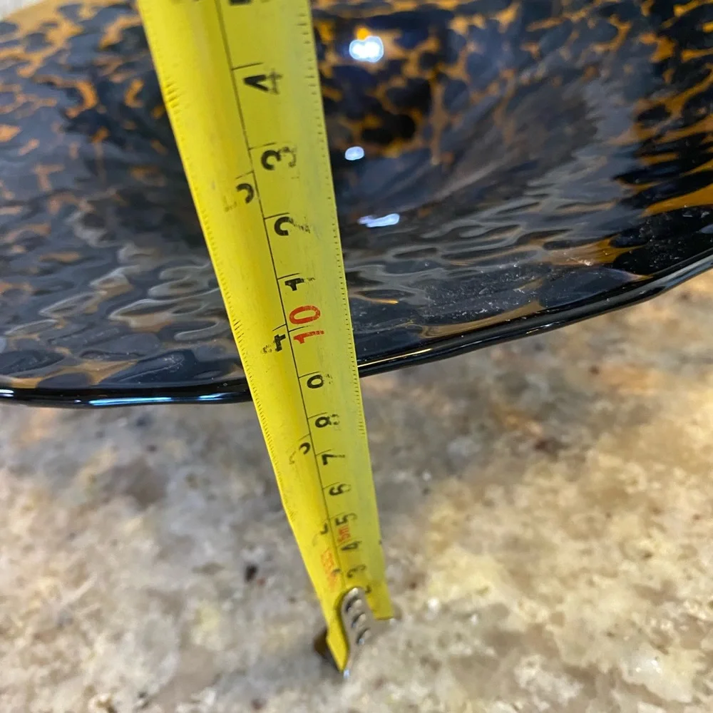 Hand Blown‎ Art Glass ~Table Platter~Tortoise Decor, Spotted Amber.14”